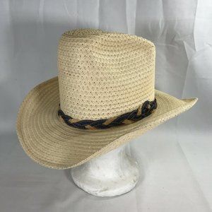 The Roundup Straw Curl Cowboy Western Ranch Hat Vintage  6 3/4 SM  21.5"